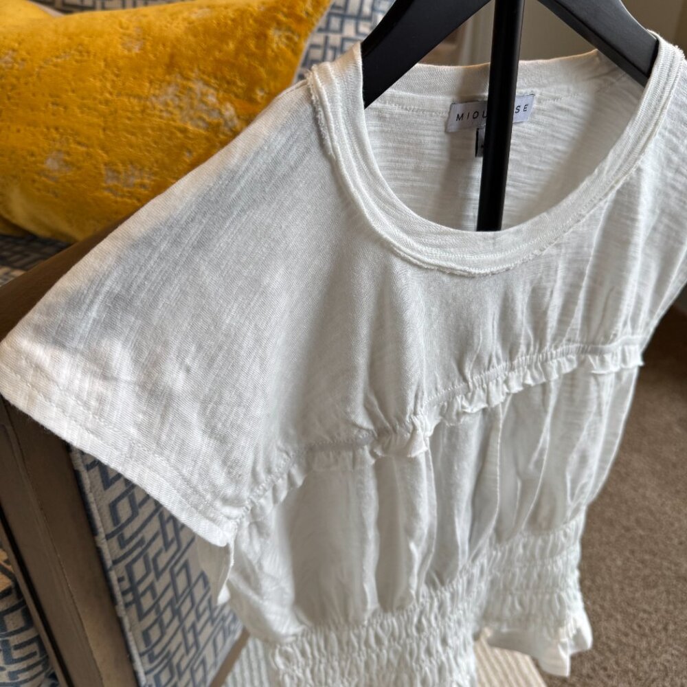 White Cotton TShirt with Elastic Waist & Detail - Picture 3 of 13